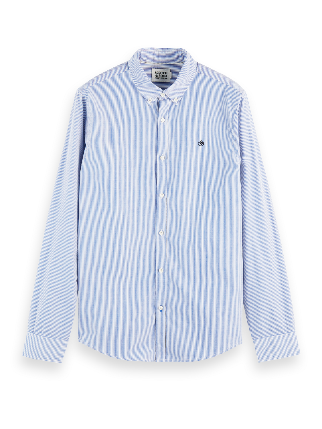 Scotch & Soda Organic Poplin Slim Fit Shirt | Blue Stripe