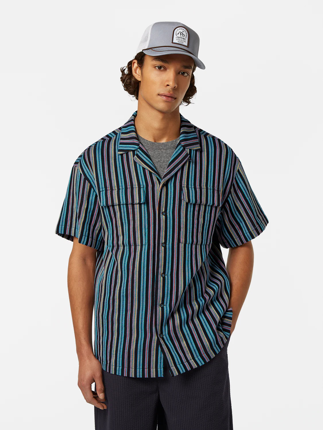 Scotch & Soda Relaxed Fit Jacquard Shirt | Aqua Blue Stripe