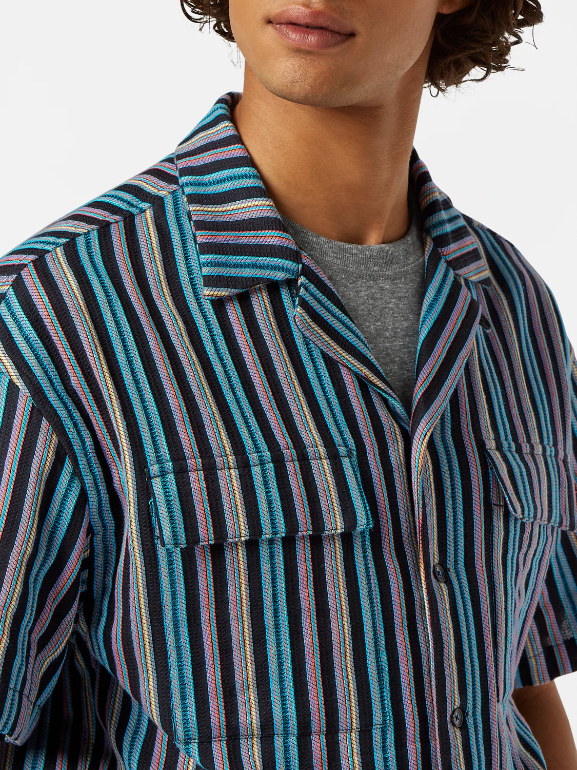 Scotch & Soda Relaxed Fit Jacquard Shirt | Aqua Blue Stripe