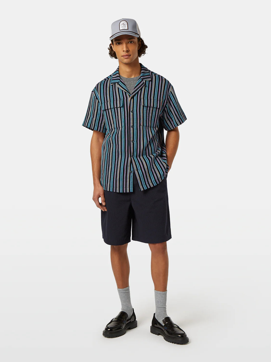 Scotch & Soda Relaxed Fit Jacquard Shirt | Aqua Blue Stripe