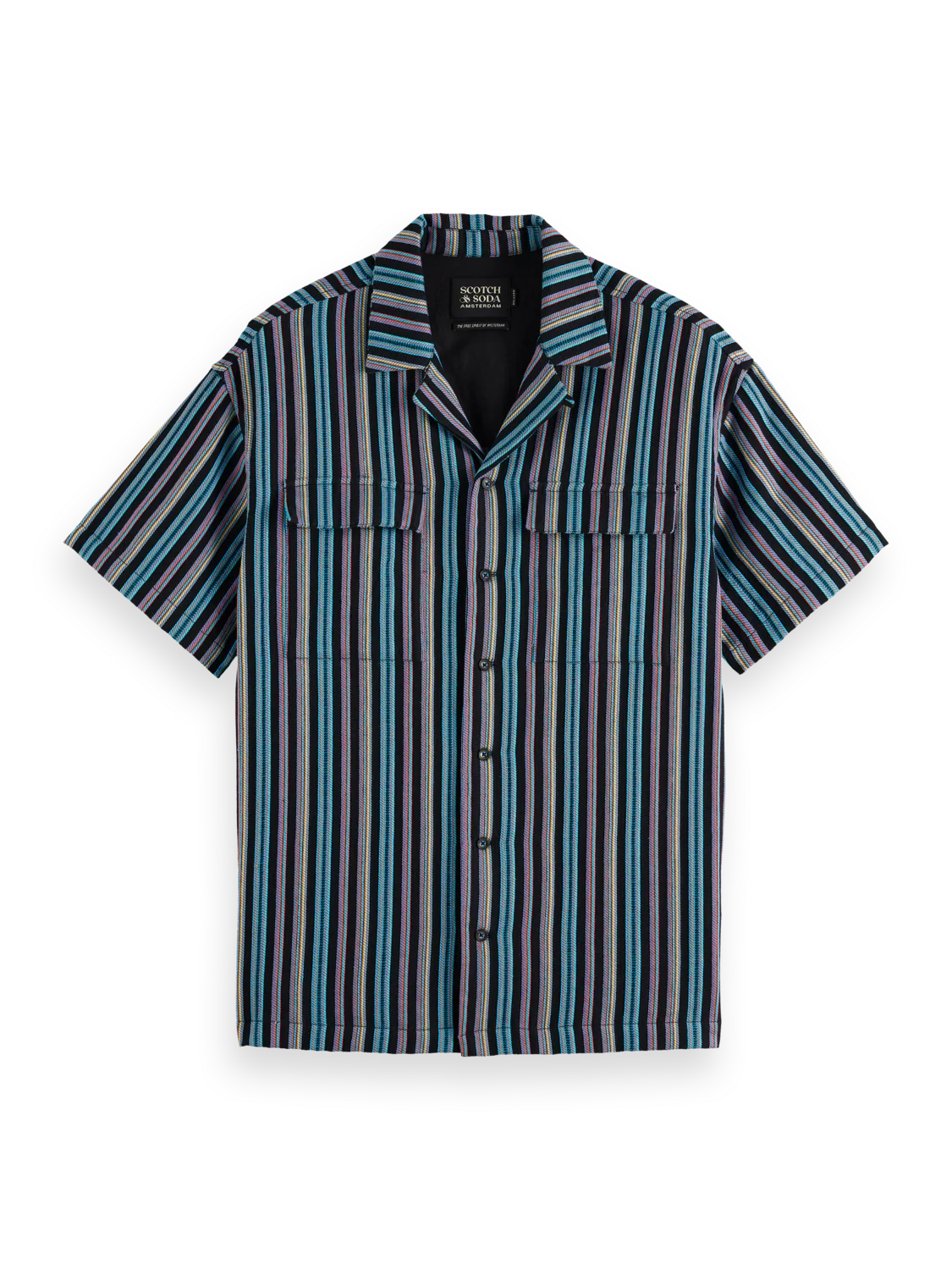 Scotch & Soda Relaxed Fit Jacquard Shirt | Aqua Blue Stripe