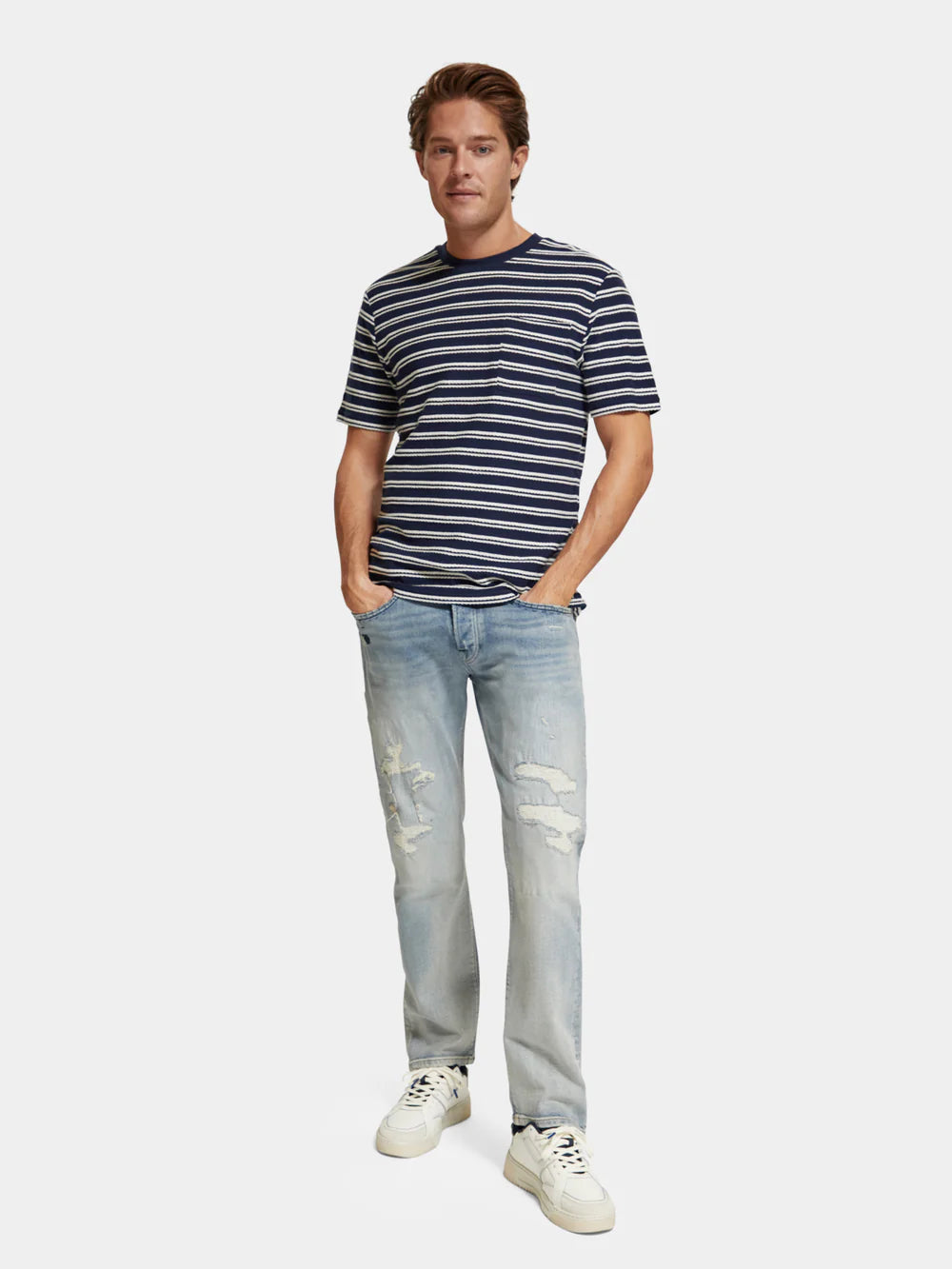 Scotch & Soda Structured Stripe T-Shirt | Navy