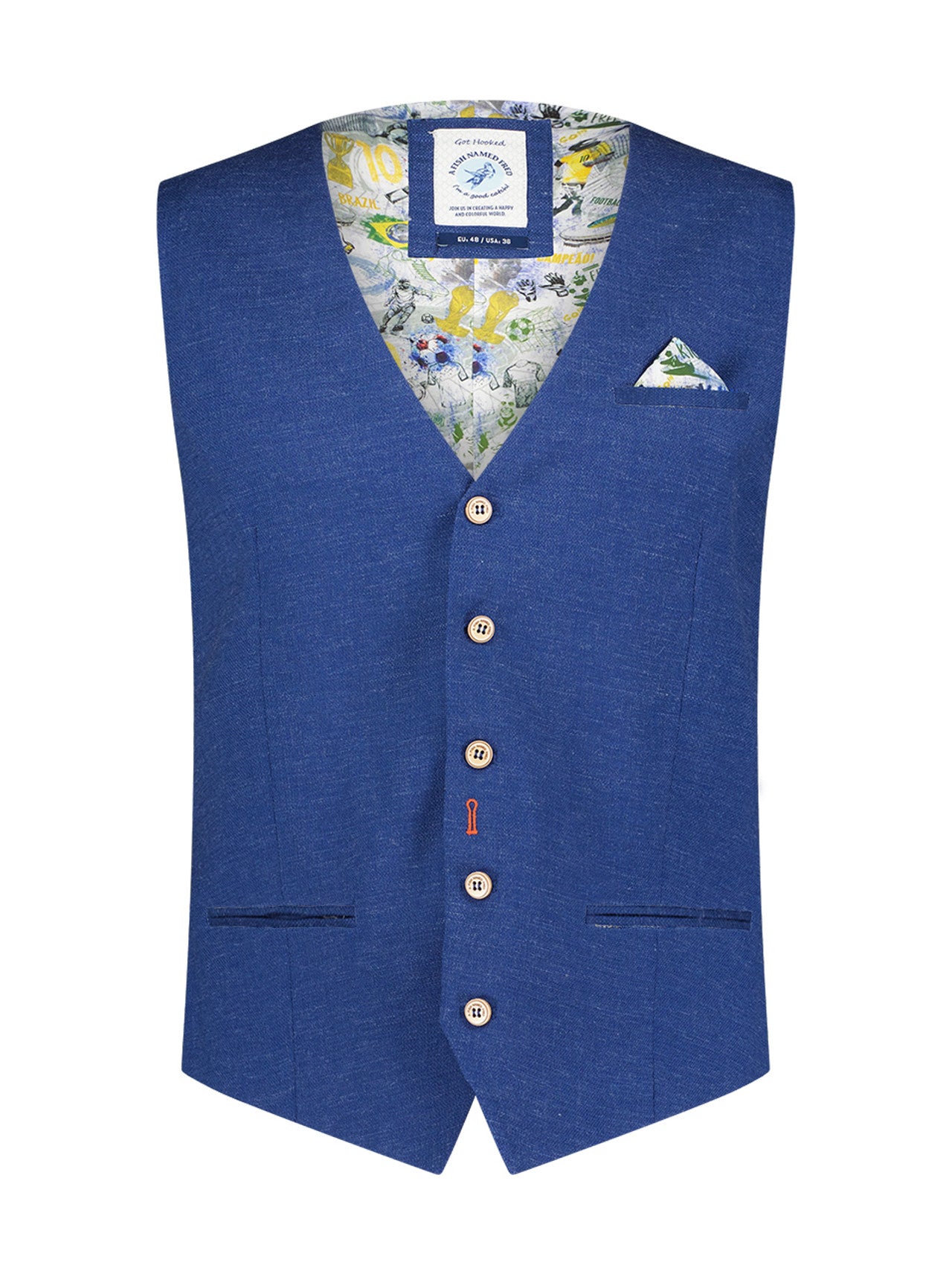 A Fish Named Fred Waistcoat Blue Linen