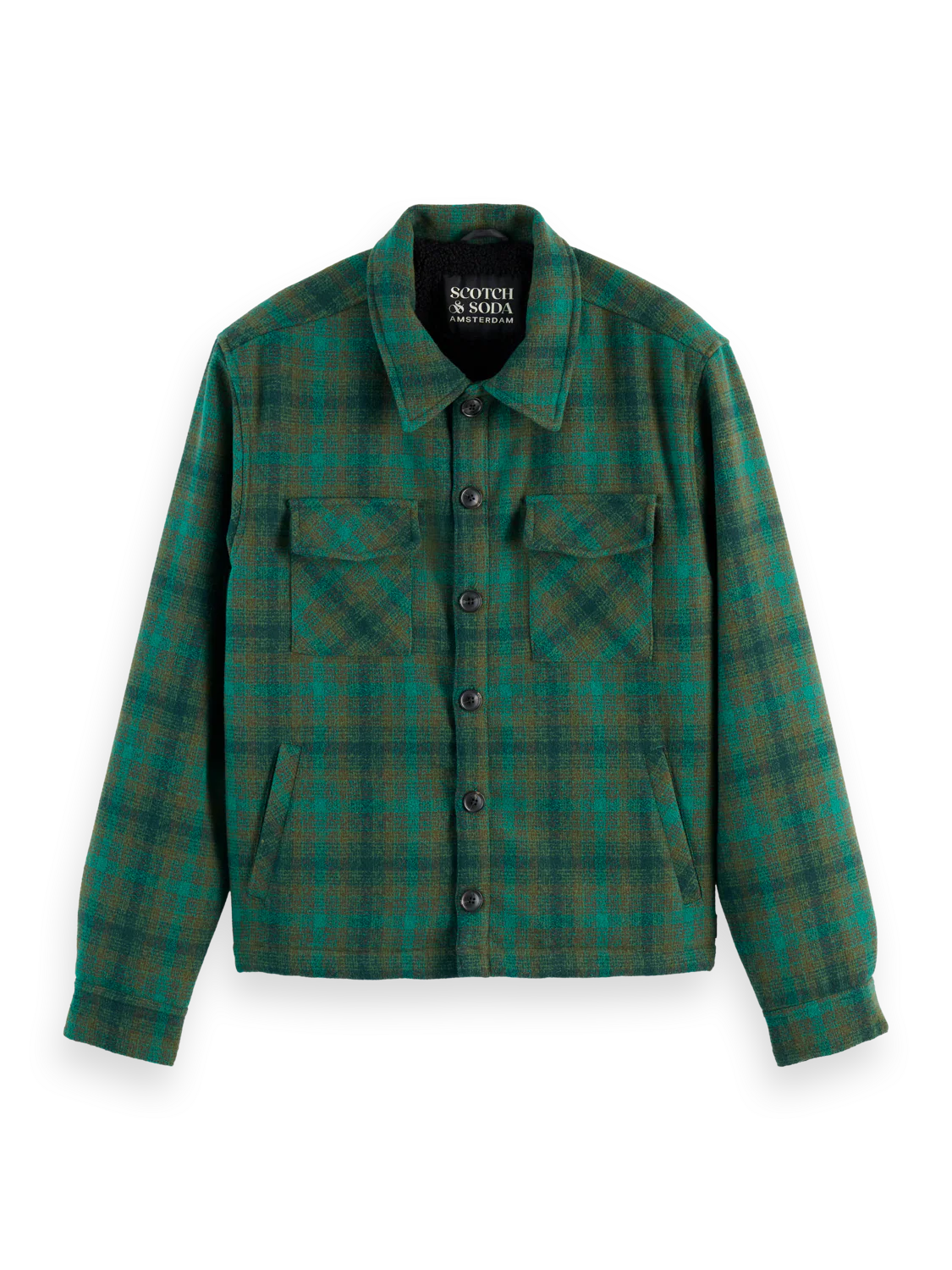 Scotch & Soda Teddy Lined Checked Overshirt | Green Check