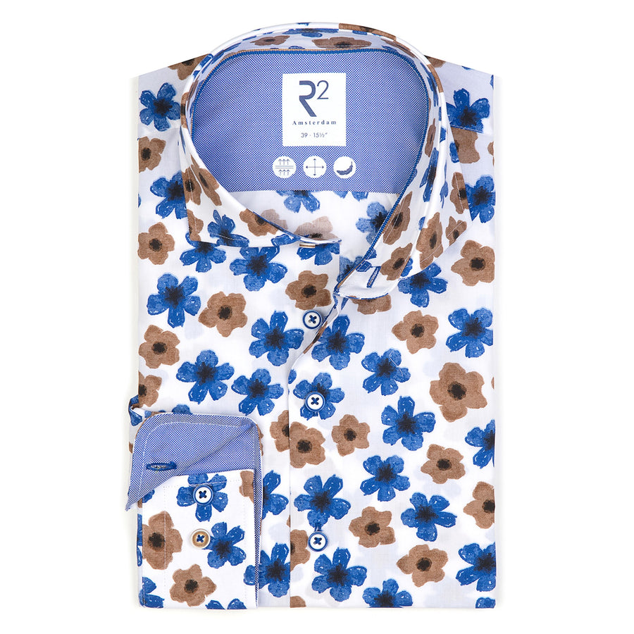 R2 Widespread L/S Shirt | Cobalt & Brown Flowers
