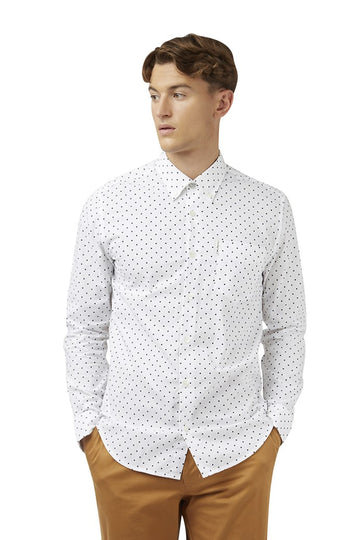 Ben Sherman L/S Shirt Polka Dot | White