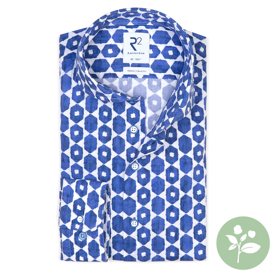 R2 Cutaway Poplin L/S Shirt | Royal Blue Geometric