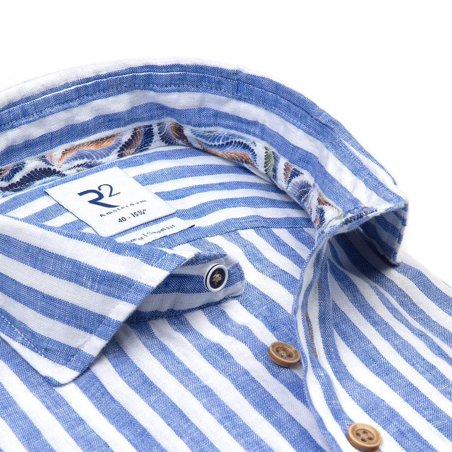 R2 Widespread Linen L/S Shirt | Blue & White Stripe