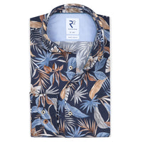 R2 Cutaway Poplin L/S Shirt | Navy Brown Leaf