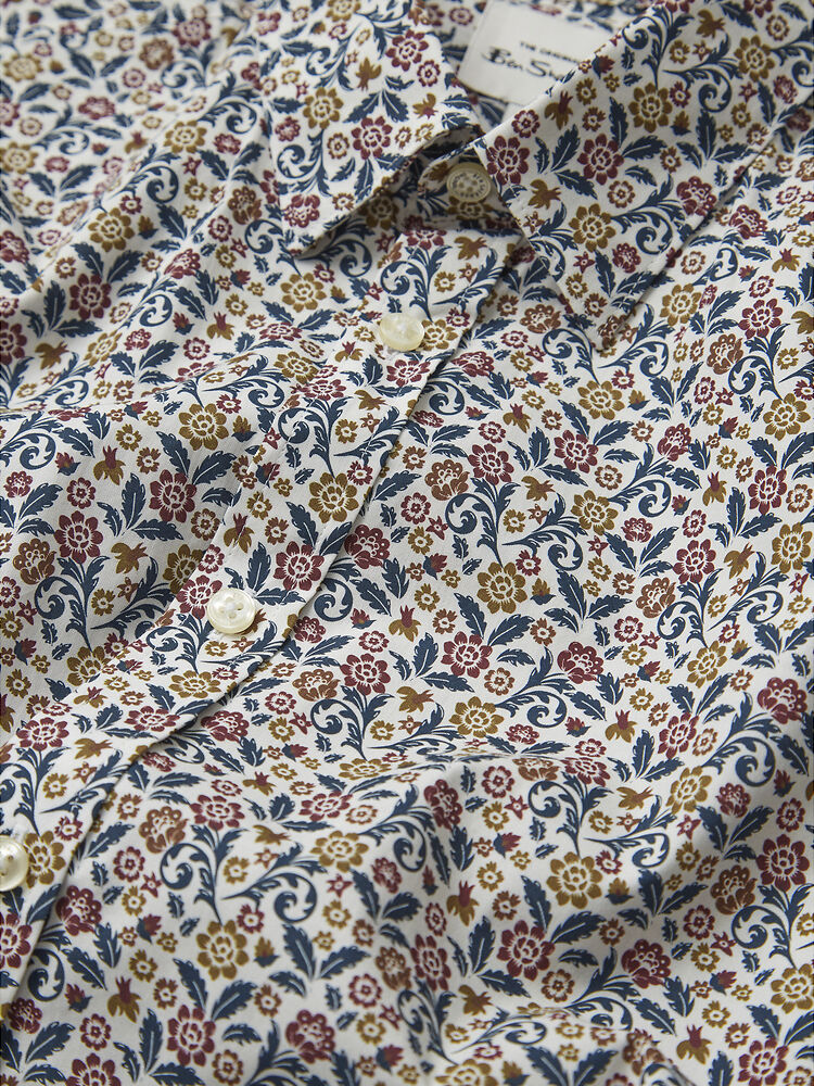 Ben Sherman L/S Shirt British Floral | White & Blue