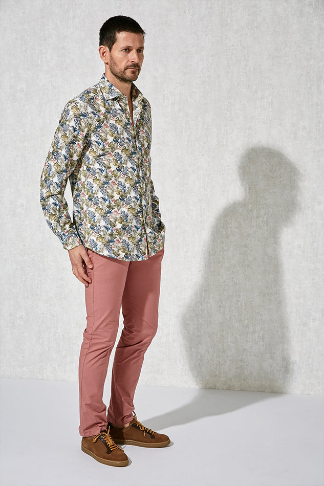 Florentino Linen Palm Print L/S Shirt