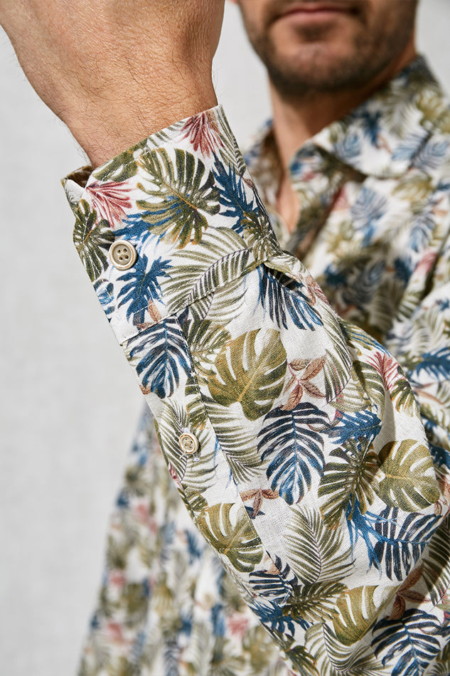 Florentino Linen Palm Print L/S Shirt