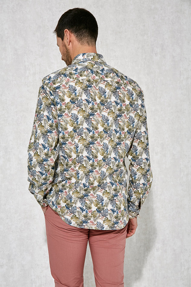 Florentino Linen Palm Print L/S Shirt