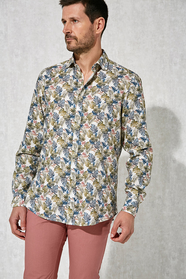 Florentino Linen Palm Print L/S Shirt