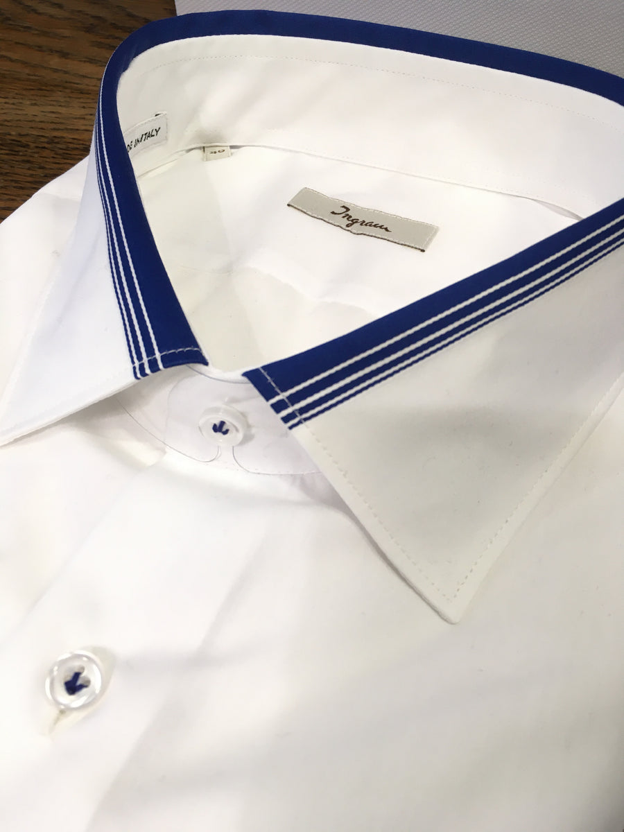 Ingram L/S Business Shirt White Navy Detail