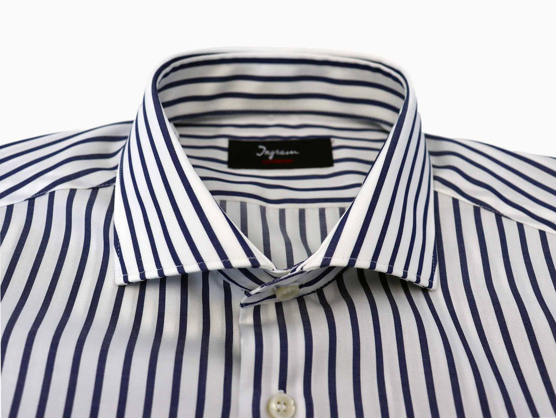 Ingram L/S Business Shirt | White & Blue Chalk Stripe