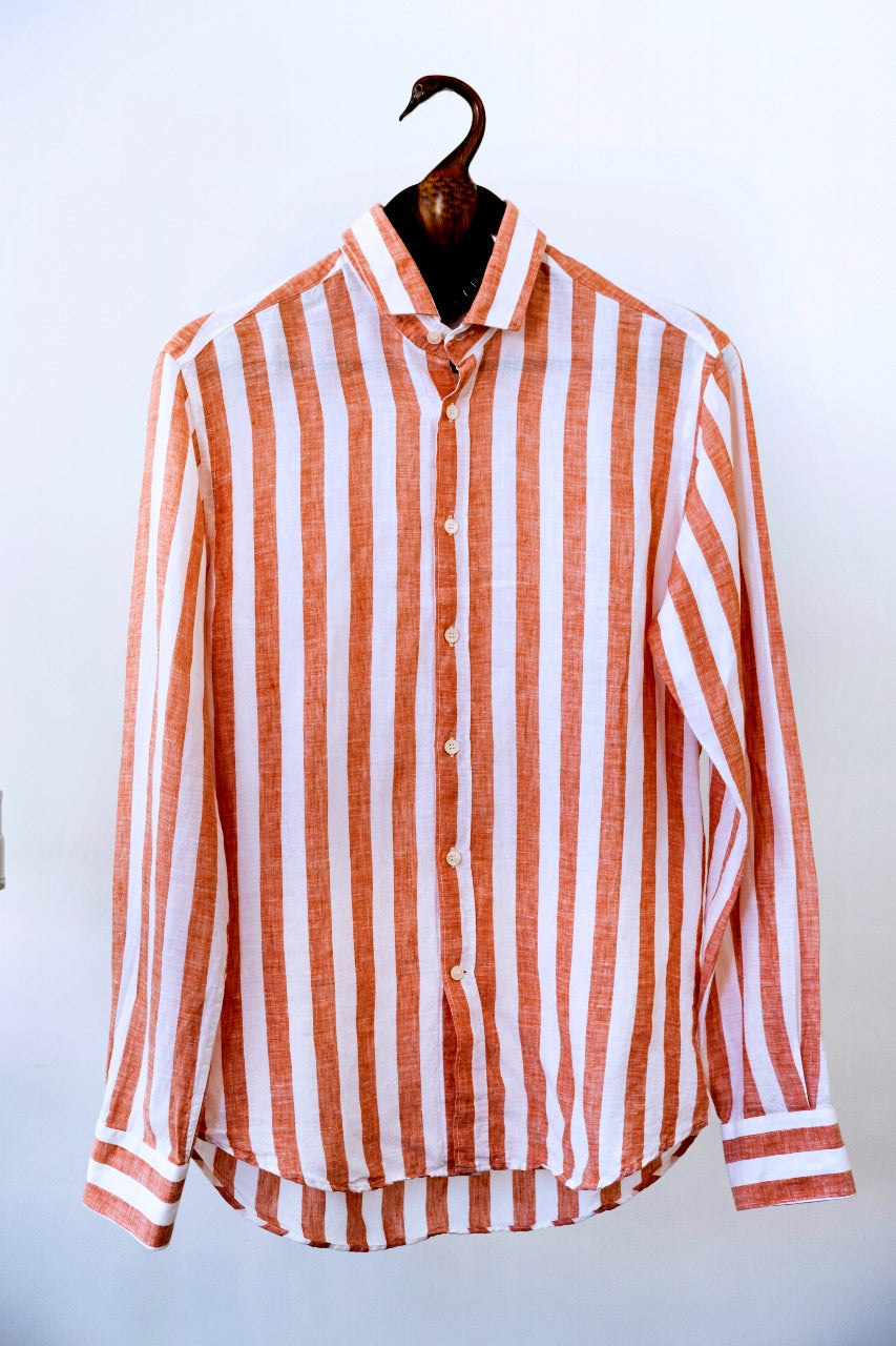 Osvaldo Trucchi Linen Stripe L/S Shirt | Red or Navy