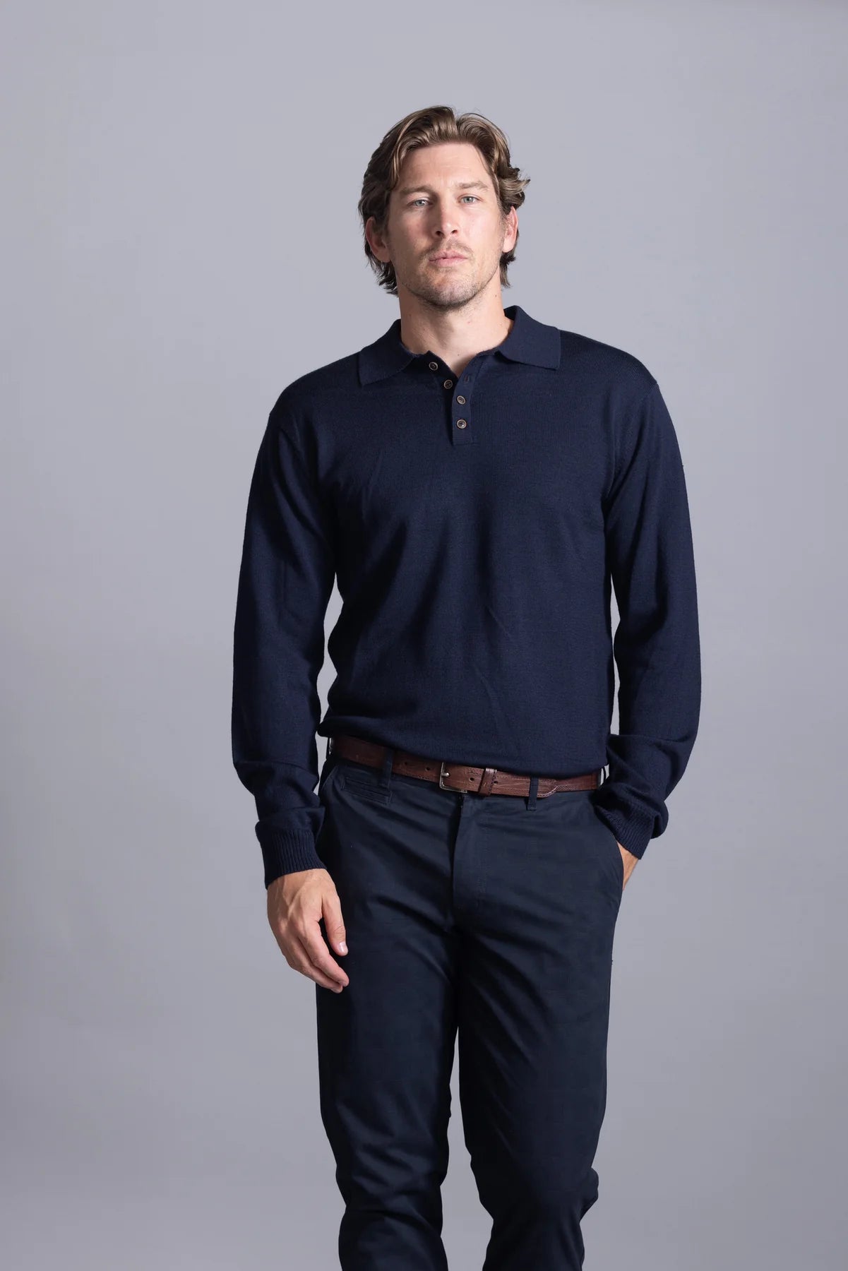 Cutler &amp; Co Galen Knit L/S Polo | Thunderstorm