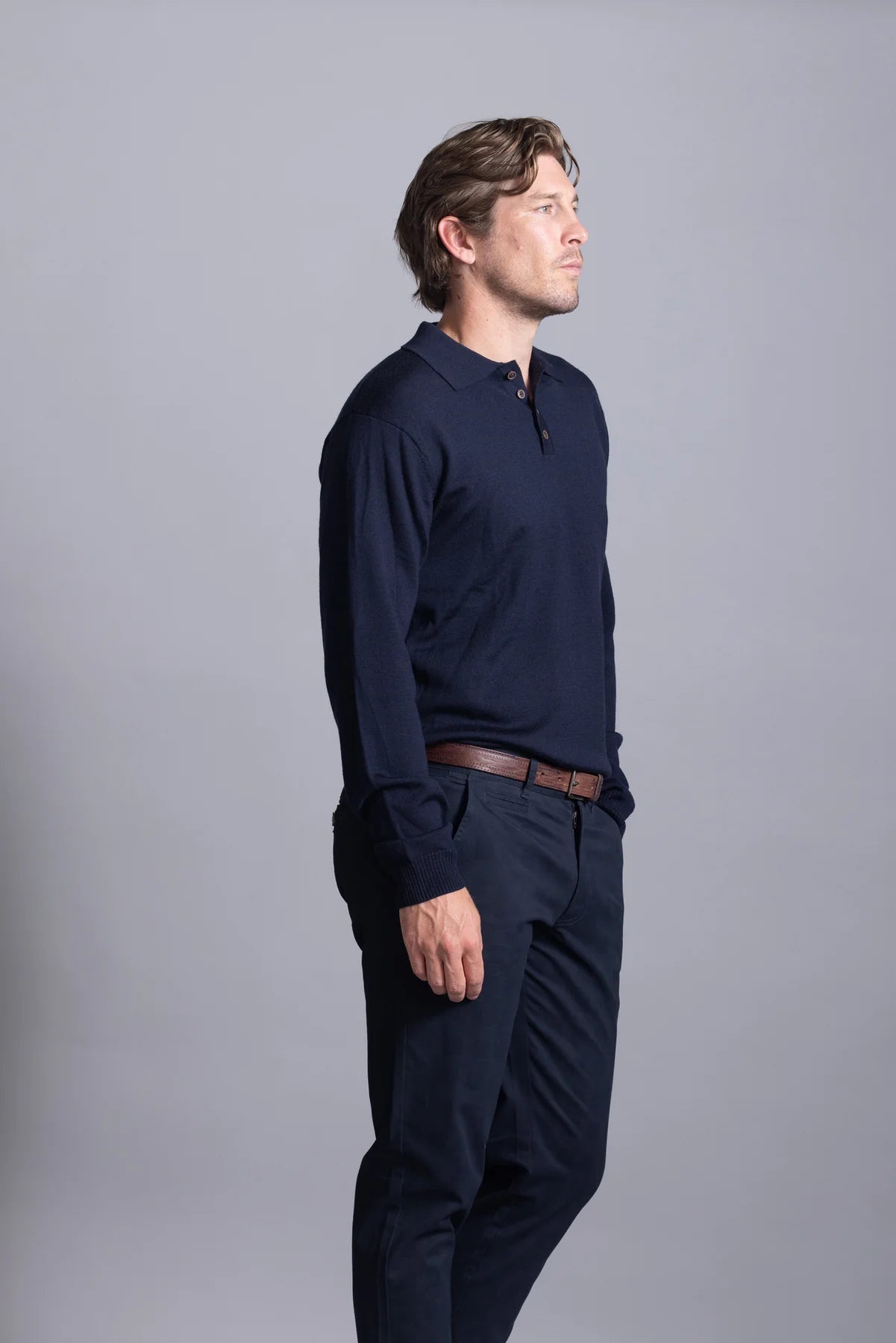 Cutler &amp; Co Galen Knit L/S Polo | Thunderstorm